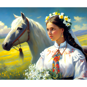 Хубавица с бял кон - Диамантен гоблен LD 405093