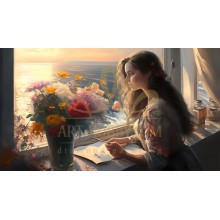 Момиче и вечерно море - Диамантен гоблен LD 405098