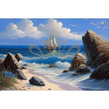 PZ 304383 Платноходка и красиво море - Диамантен гоблен PZ 304383 Платноходка и красиво море - Диамантен гоблен