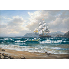 Fregata într-o mare furtunoasă - Goblen de diamante 45073 Fregata într-o mare furtunoasă - Goblen de diamante 45073