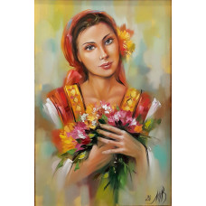 Fată cu flori sălbatice - Goblen de diamante LD 304007