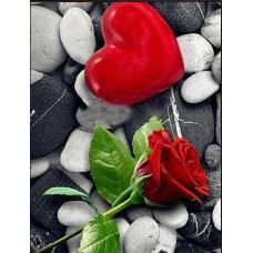Trandafiri roșii și albi și inimă - Goblen de diamante  FL 34078