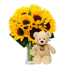 URSUL TEDDY ȘI FLORII DE SOARE - Goblen de diamante FL 303012 