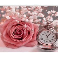 Trandafir delicat cu ceas - Goblen de diamante FL 34046