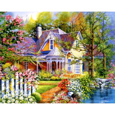 CASA ALBA CU LACUL DE GRADINA - Goblen de diamante PZ 405065