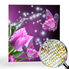 Goblen de diamante cu cristale strălucitoare - Fluturi și o floare EZ 333085