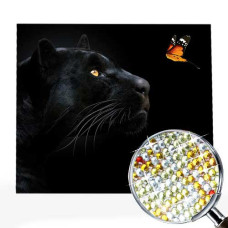 Goblen de diamante cu cristale strălucitoare - Pantera și fluture EZ 333105