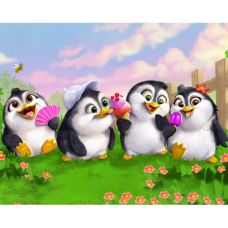Pinguini cu inghetata - Pictura pe numere ZG 0772