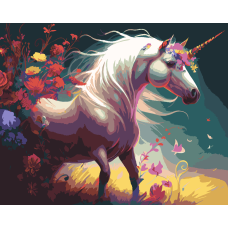 Unicorn cu flori strălucitoare - Pictura pe numere ZG 10129