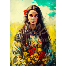  Pictura pe numere - Fata cu buchet de primavara ZG 10189