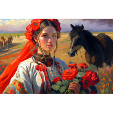  Pictura pe numere - Fată și cal negru ZG 10197
